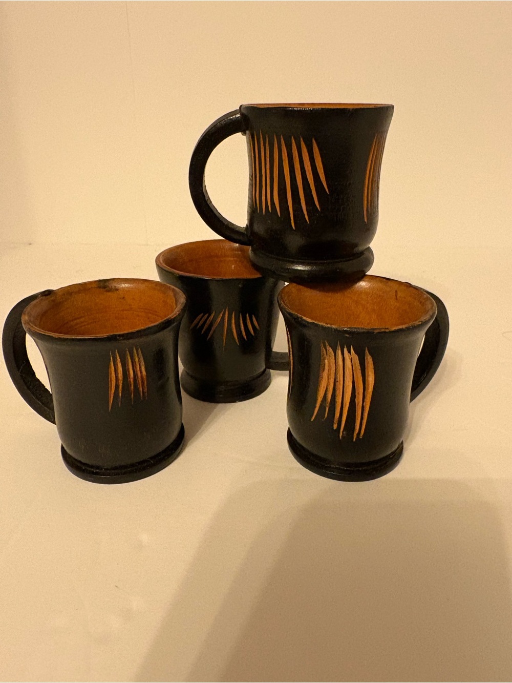 Handmade Black and Tan Wooden Mugs - Set of 4